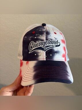 NASCAR Chicagoland Speedway Tie-Dye Mesh Back Cap - Red, Navy, White NWT